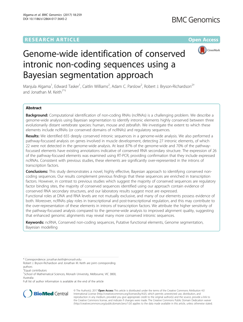 Duplikere Bevæger sig ikke Bordenden PDF) Genome-wide identification of conserved intronic non-coding sequences  using a Bayesian segmentation approach