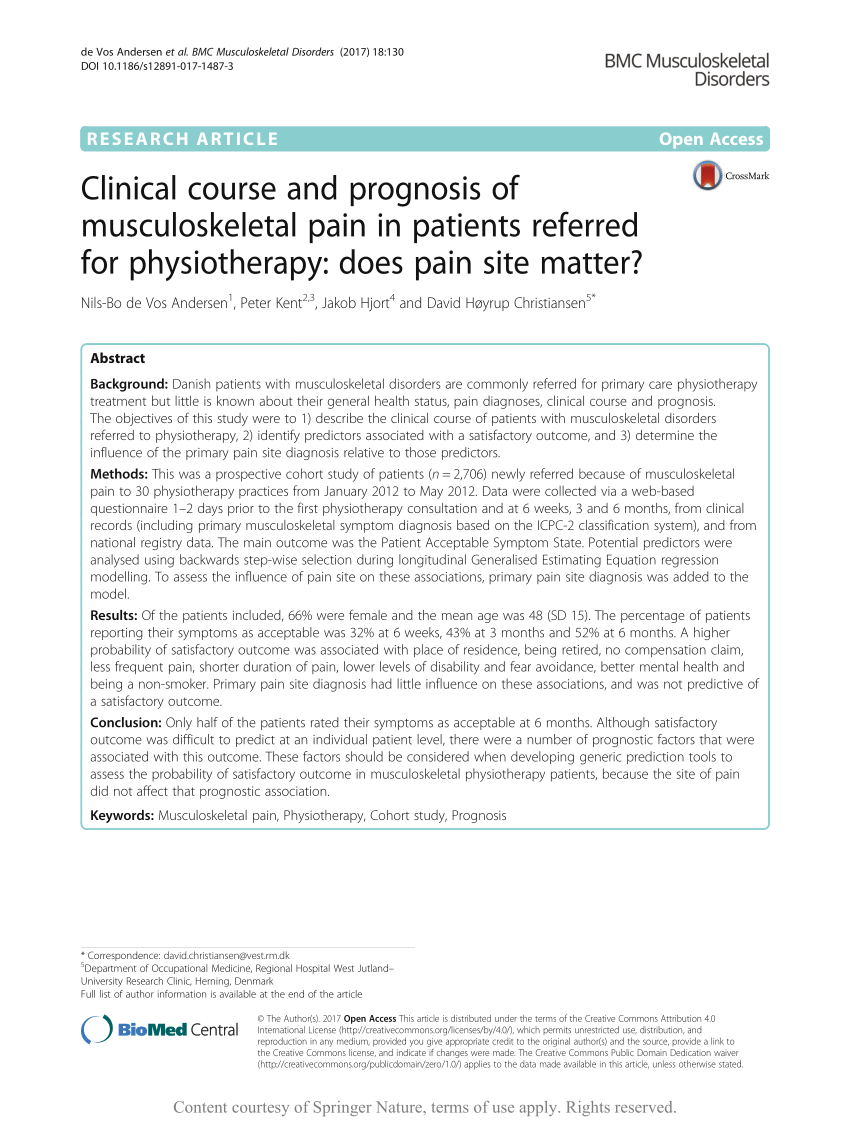 PDF) Clinical course and prognosis of musculoskeletal pain in patients referred for physiotherapy does pain site matter?