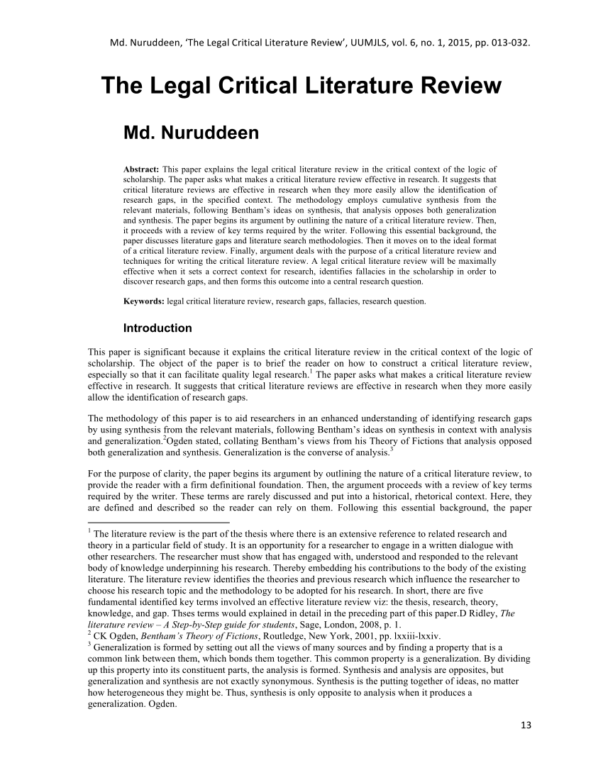 PDF) The Legal Critical Literature Review