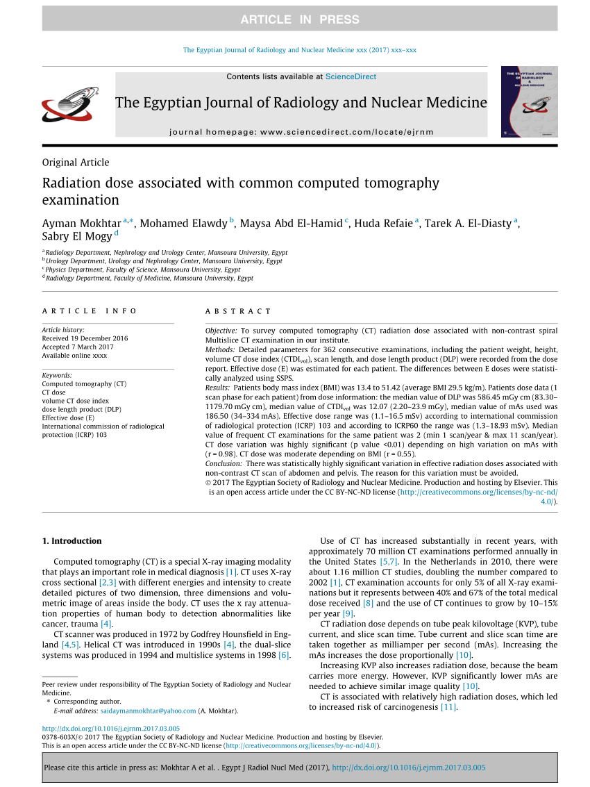 (PDF) Radiation dose associated with common computed tomography 