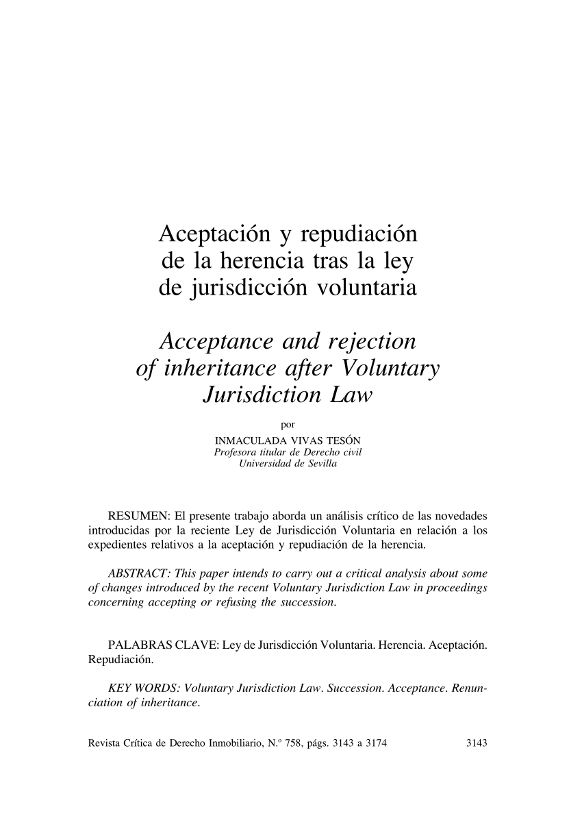 PDF) Aceptación y repudiación de la herencia tras la Ley de Jurisdicción  Voluntaria