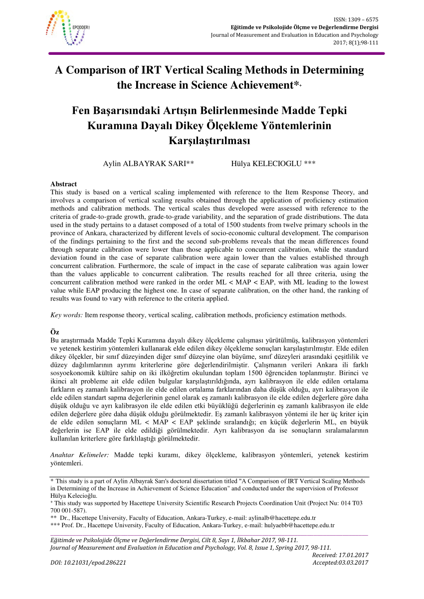 Pdf A Comparison Of Irt Vertical Scaling Methods In Determining The Increase In Science Achievement