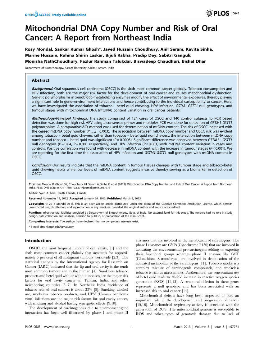 PDF) Effects of tobacco on the DNA of smokers and non-smokers affected by  OSCC: systematic review and meta-analysis