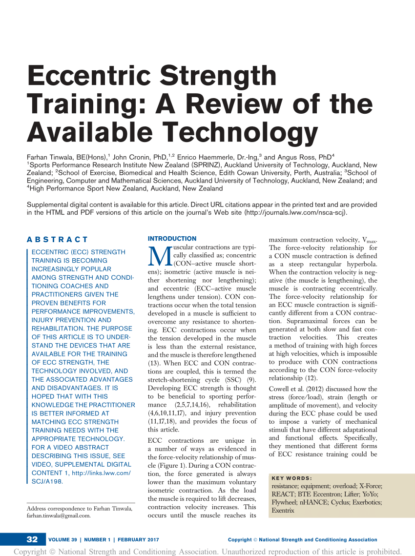 Pdf Eccentric Strength Training A Review Of The Available Technology