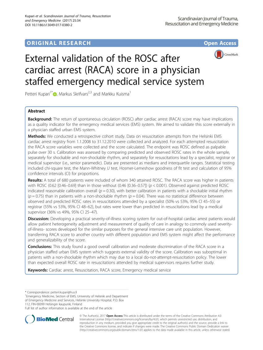 PDF External validation of the ROSC after cardiac arrest RACA