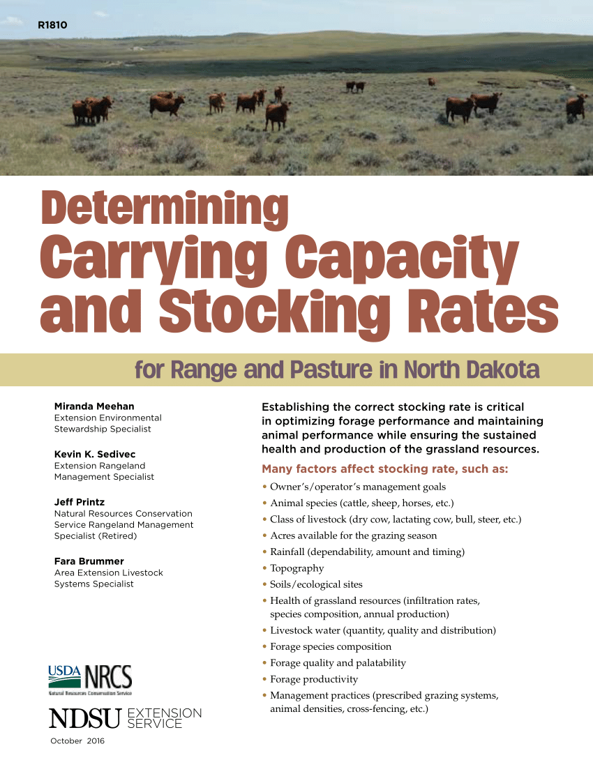PDF) Determining Carrying Capacity and Stocking Rates for Range and Pasture  in North Dakota Determining Carrying Capacity and Stocking Rates