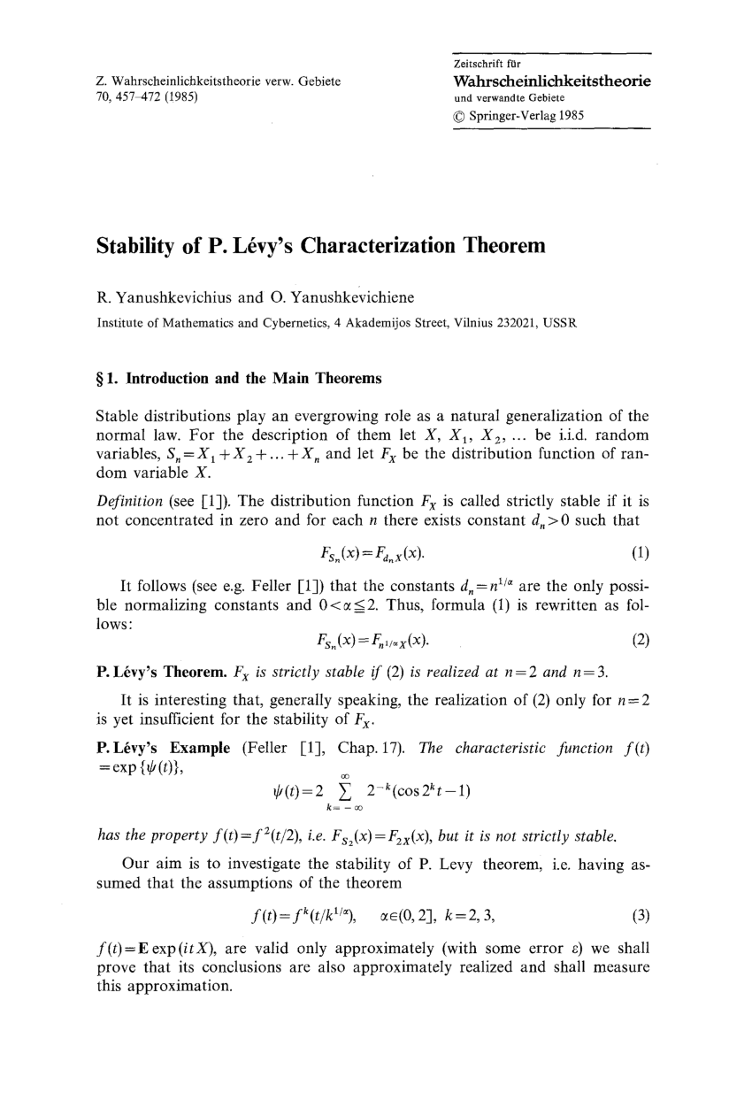 PDF) Stability of P. Lévy's characterization theorem