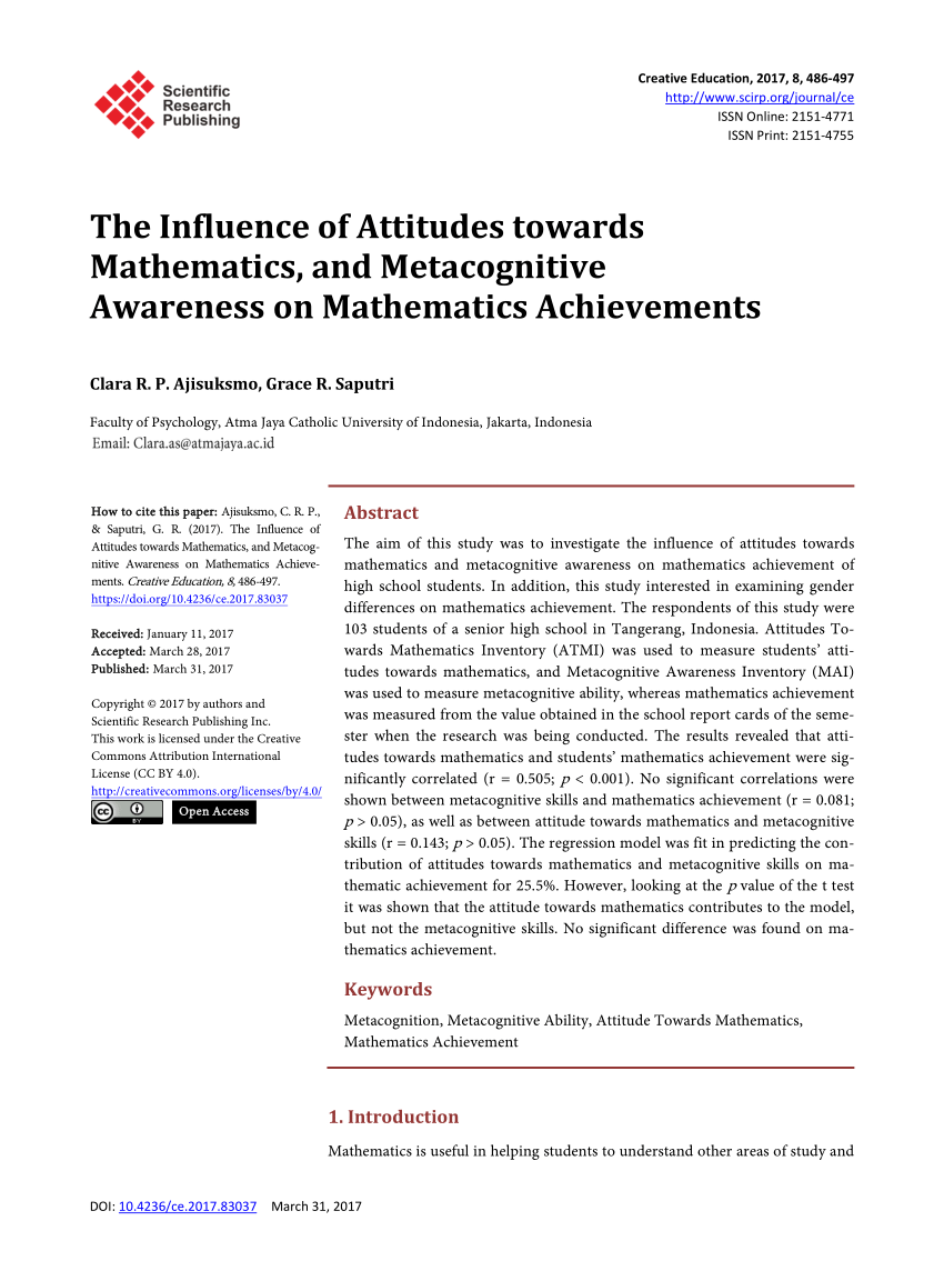 thesis on attitudes towards mathematics