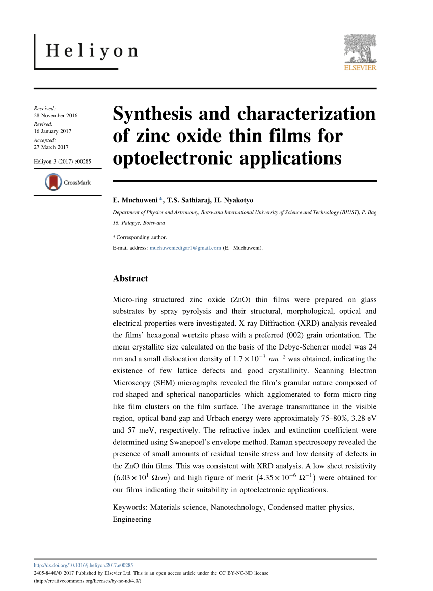 zinc oxide thin films thesis