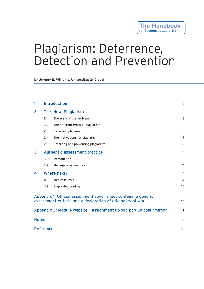 (PDF) Plagiarism: Deterrence, Detection and Prevention