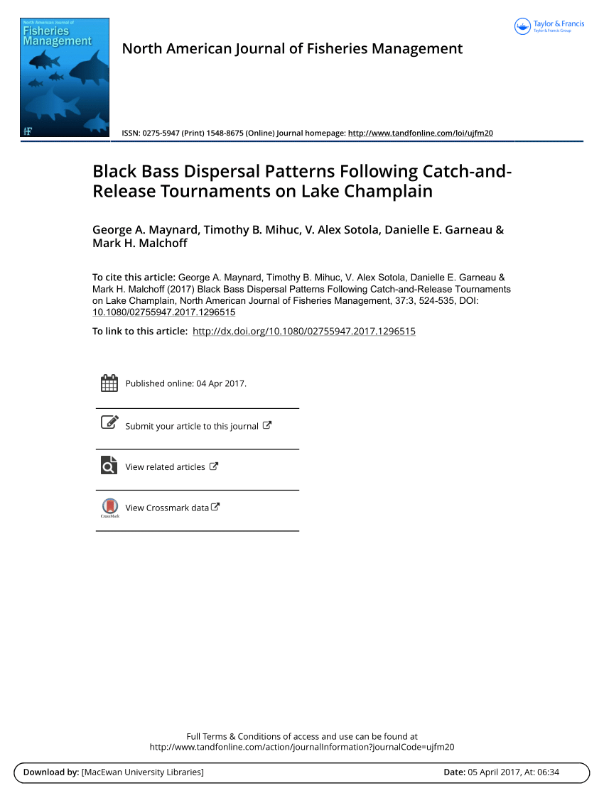 PDF) Black Bass Dispersal Patterns Following Catch-and-Release Tournaments  on Lake Champlain