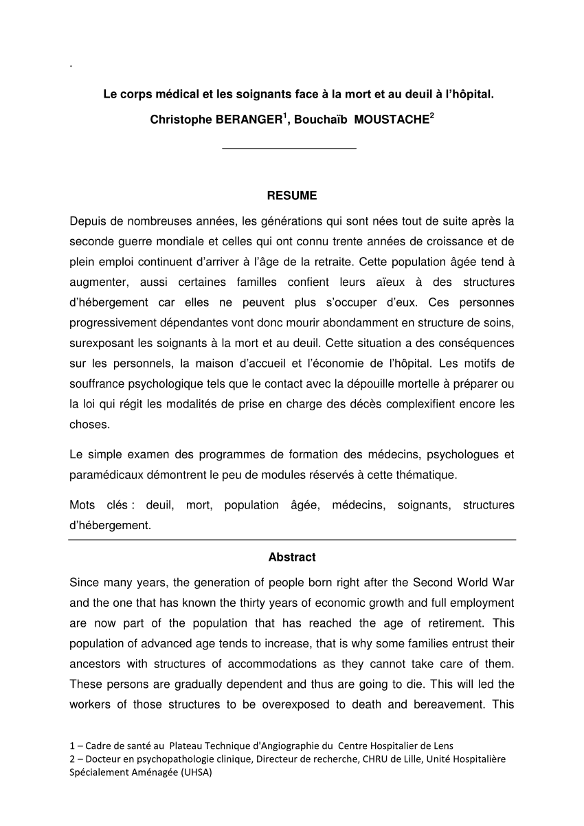 Pdf Le Corps Medical Et Les Soignants Face A La Mort Et Au Deuil A L Hopital