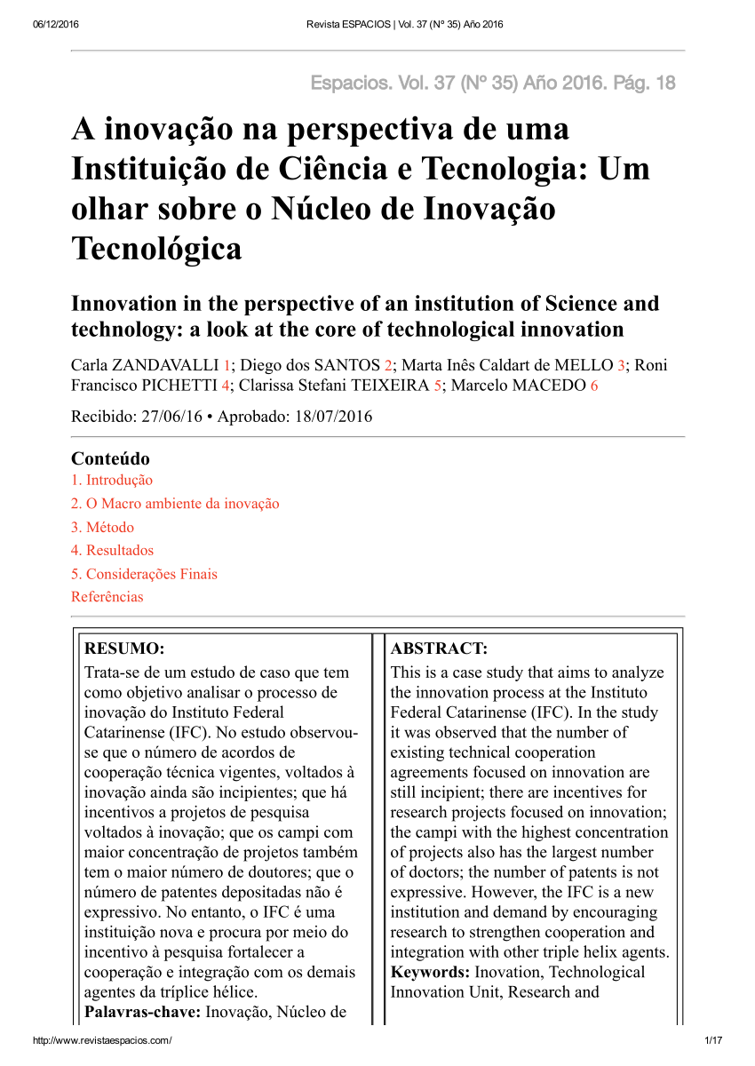 PDF) AVALIANDO A EFICÁCIA DOS NÚCLEOS DE INOVAÇÃO TECNOLÓGICA DAS  INSTITUIÇÕES PÚBLICAS DE CIÊNCIA E TECNOLOGIA