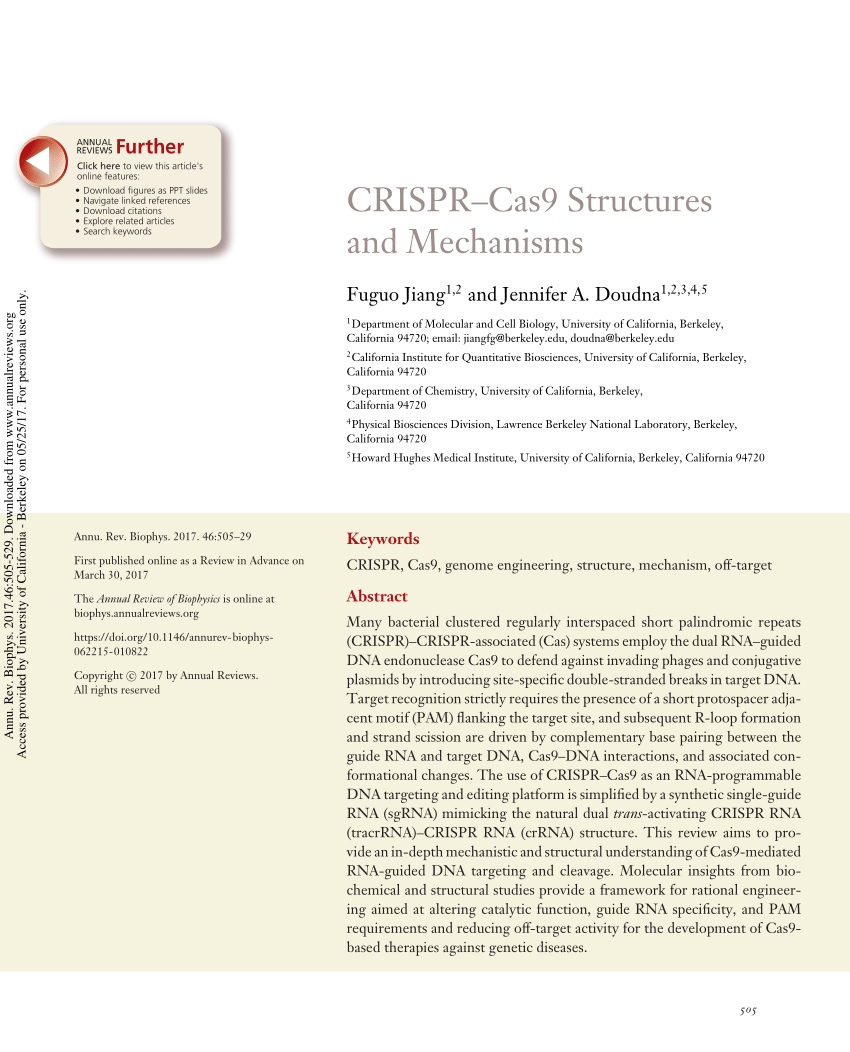 Pdf Crispr Cas9 Structures And Mechanisms