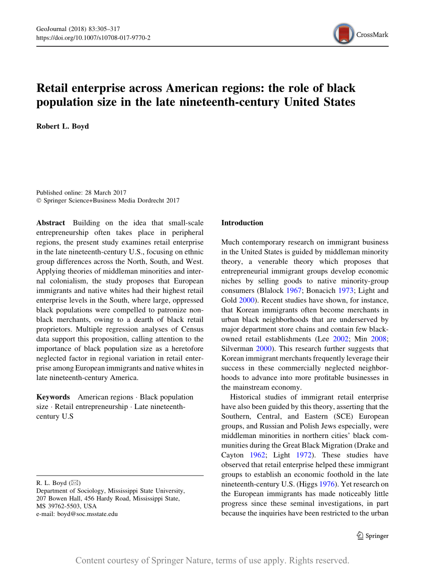 Retail enterprise across American regions the role of black population