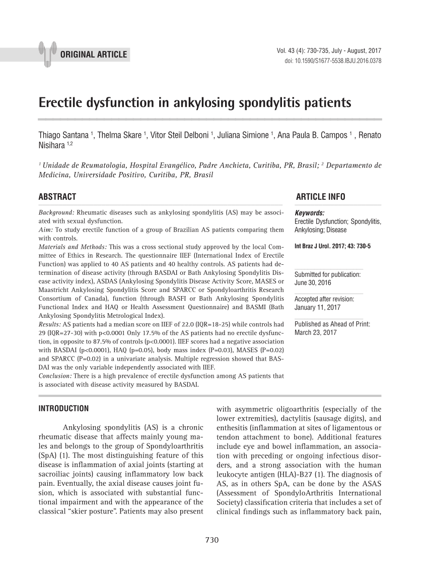 PDF Erectile dysfunction in ankylosing spondylitis patients