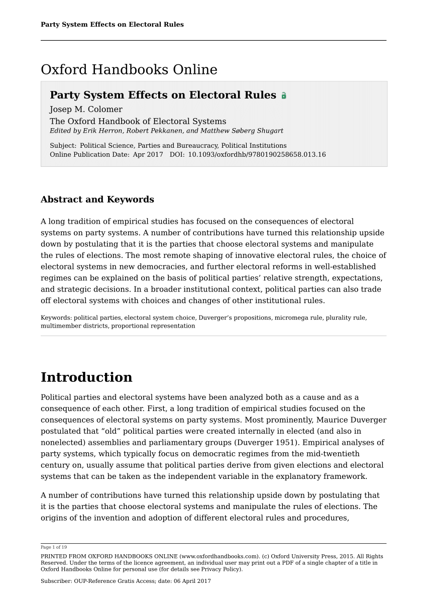 Pdf Party System Effects On Electoral Rules