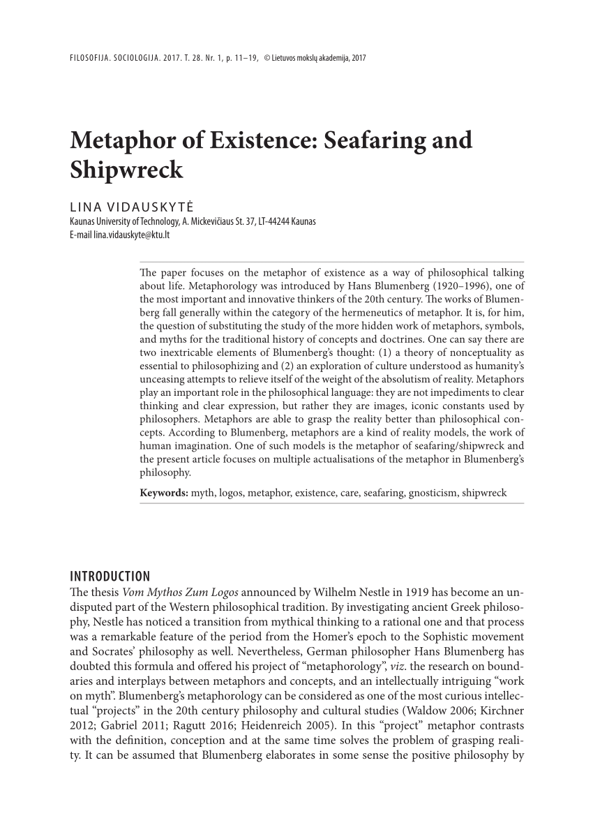 PDF) Metaphor of Existence: Seafaring and Shipwreck