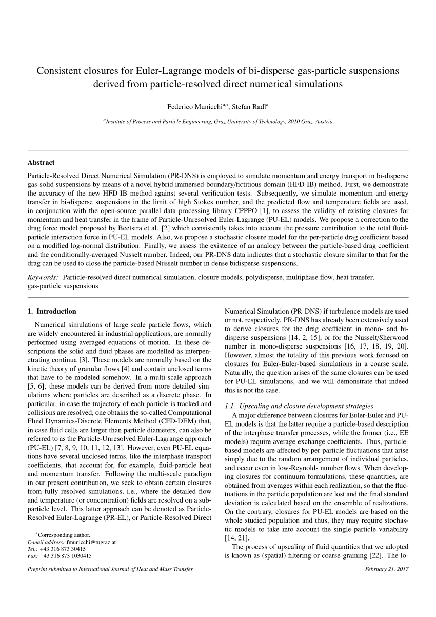 PDF) Consistent closures for Euler-Lagrange models of bi-disperse ...