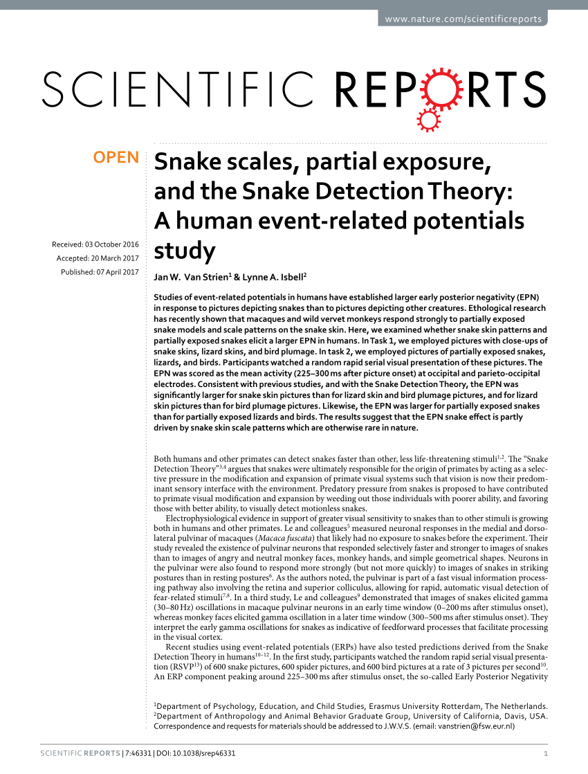 Snake scales, partial exposure, and the Snake Detection Theory: A human  event-related potentials study