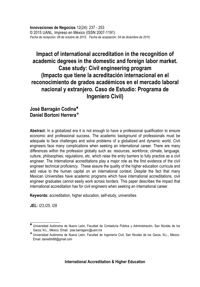 Pdf Impact Of International Accreditation In The Recognition Of