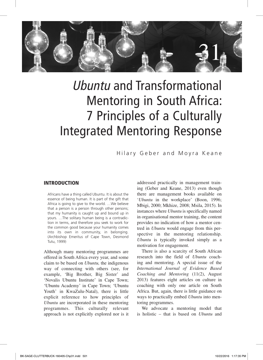 PDF) Ubuntu and Transformational Mentoring in South Africa: 7 Principles of a Culturally Mentoring