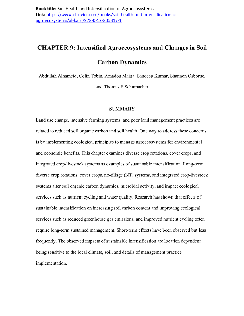 Pdf Intensified Agroecosystems And Changes In Soil Carbon Dynamics