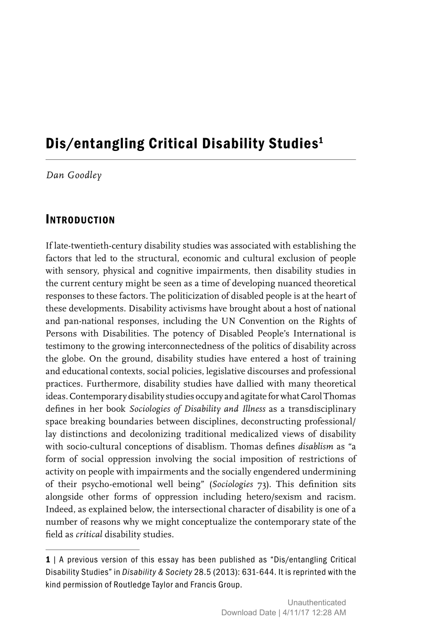 (PDF) Dis/entangling Critical Disability Studies Encounters between