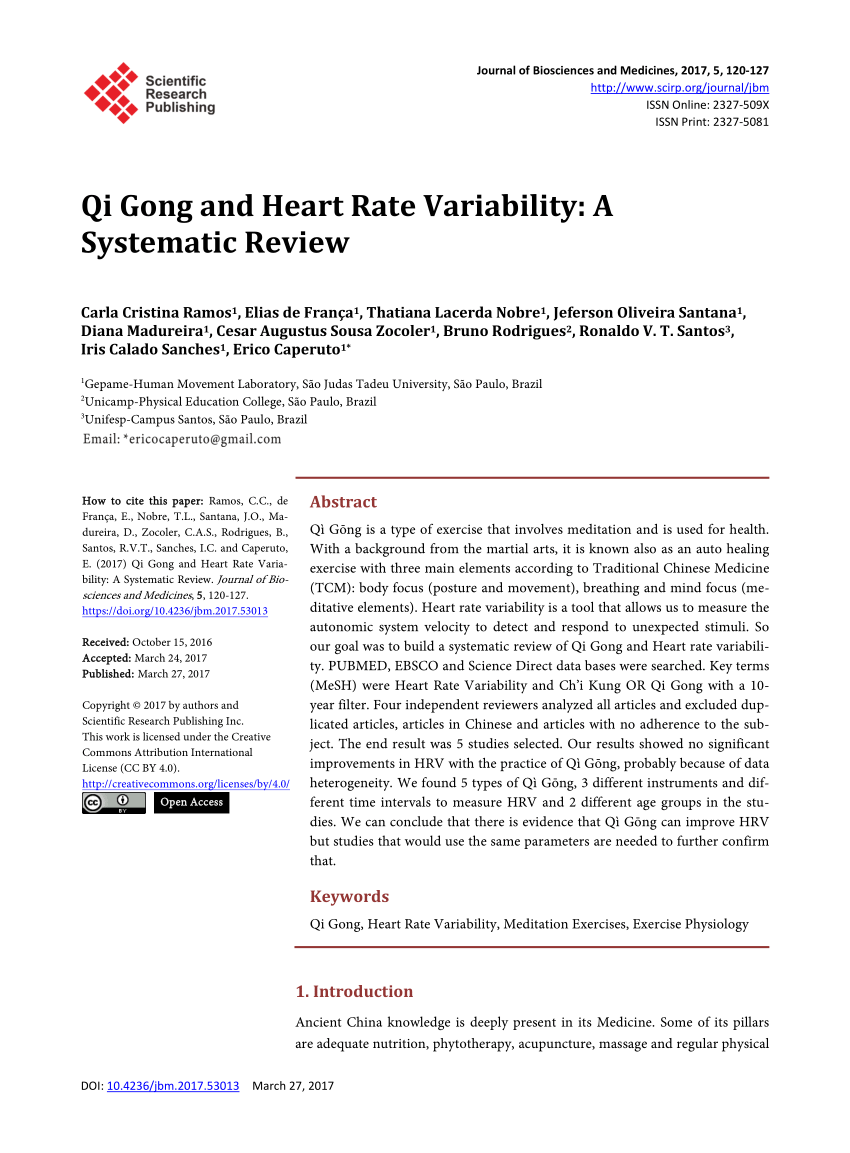 Pdf Qi Gong And Heart Rate Variability A Systematic Review