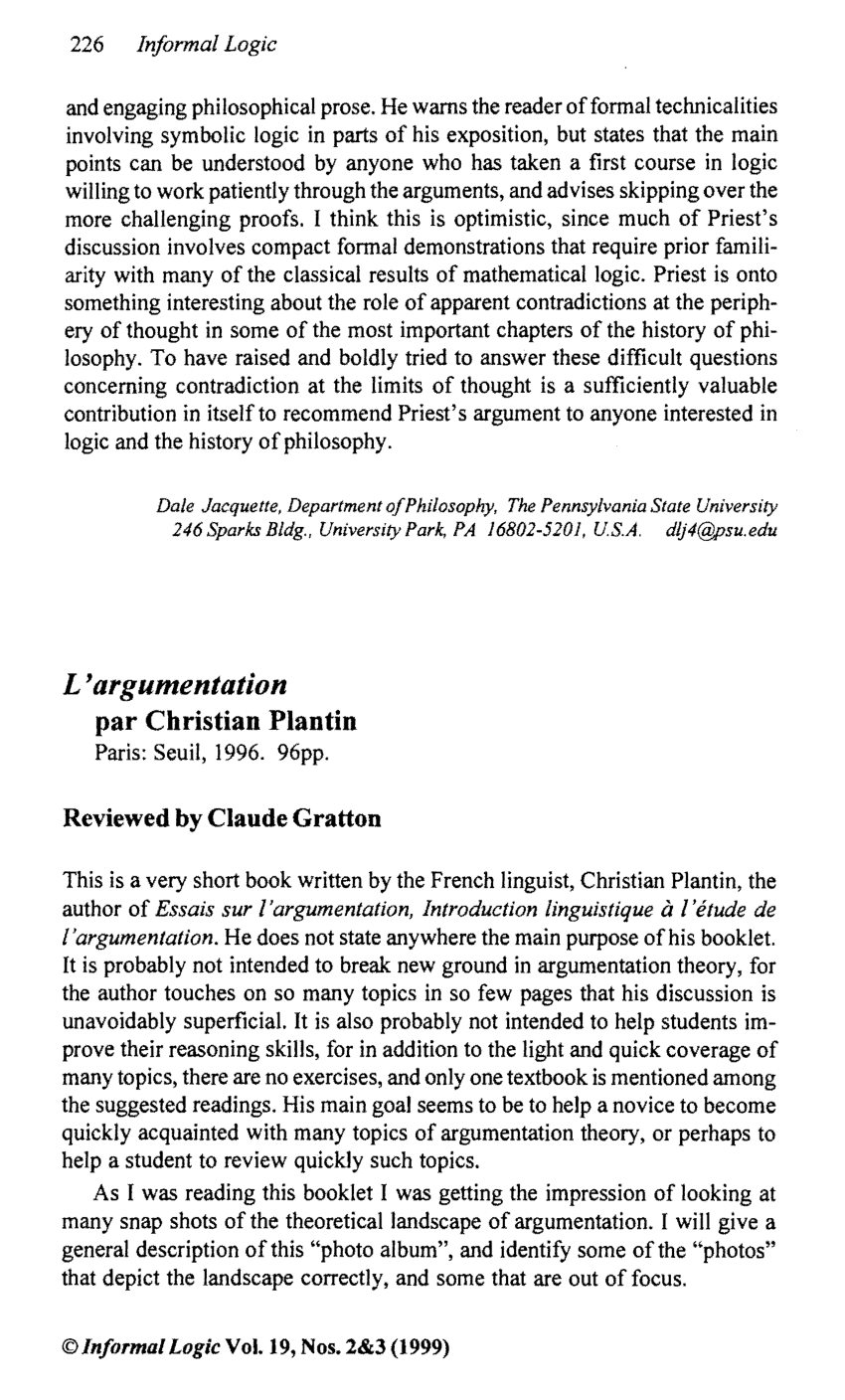 Pdf Plantin S L Argumentation