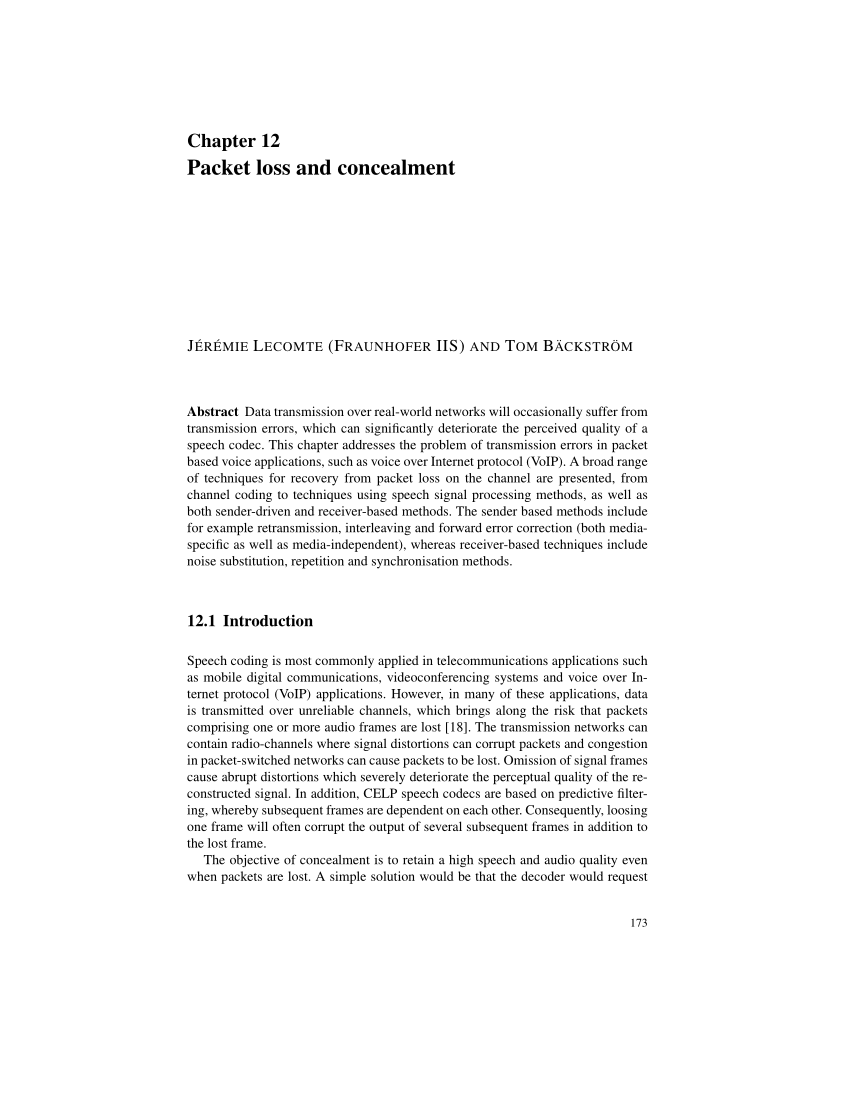 Pdf Packet Loss And Concealment