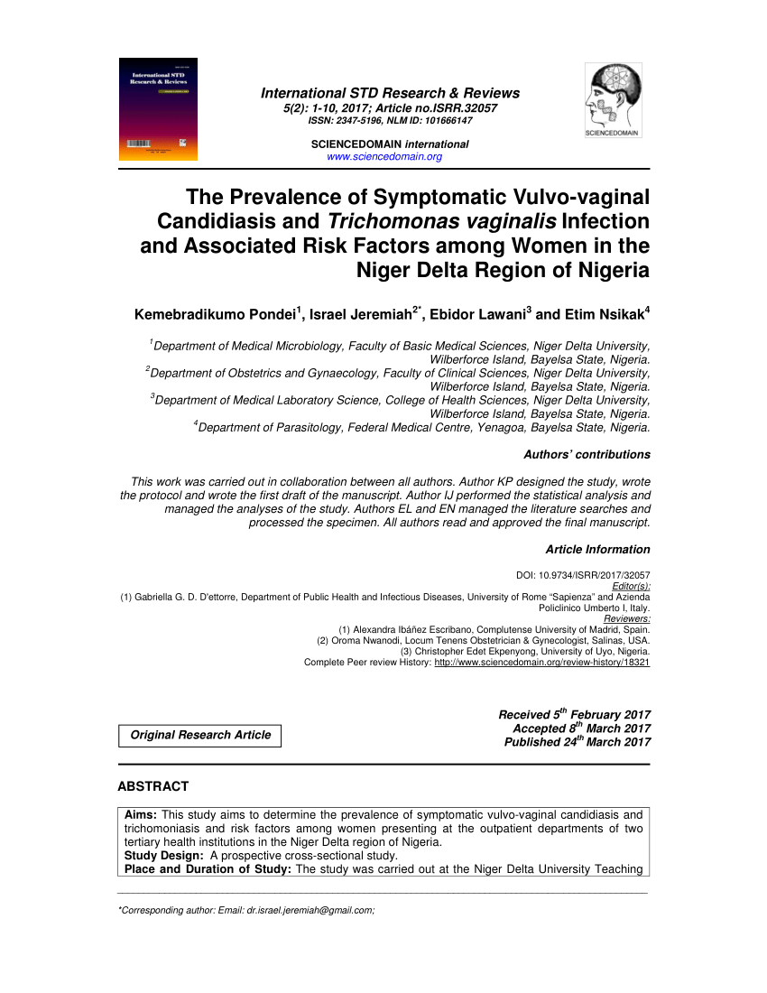 Pdf The Prevalence Of Symptomatic Vulvo Vaginal Candidiasis And Trichomonas Vaginalis 