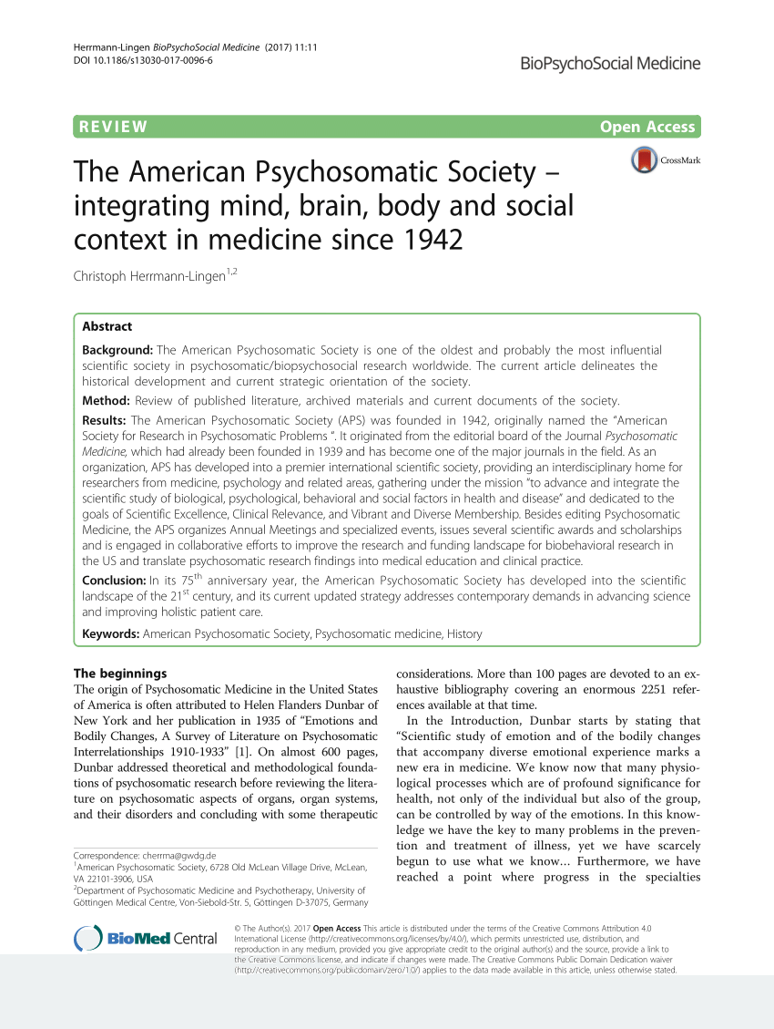 (PDF) The American Psychosomatic Society integrating mind, brain