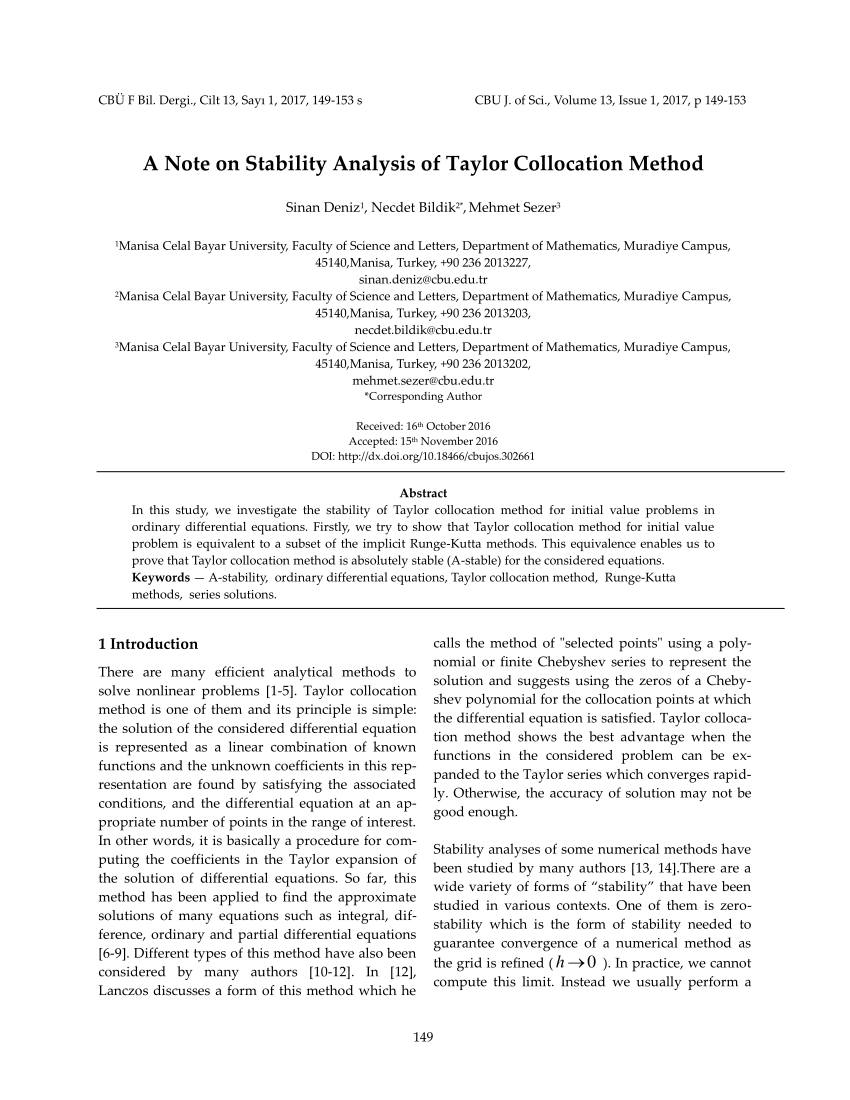 Pdf A Note On Stability Analysis Of Taylor Collocation Method