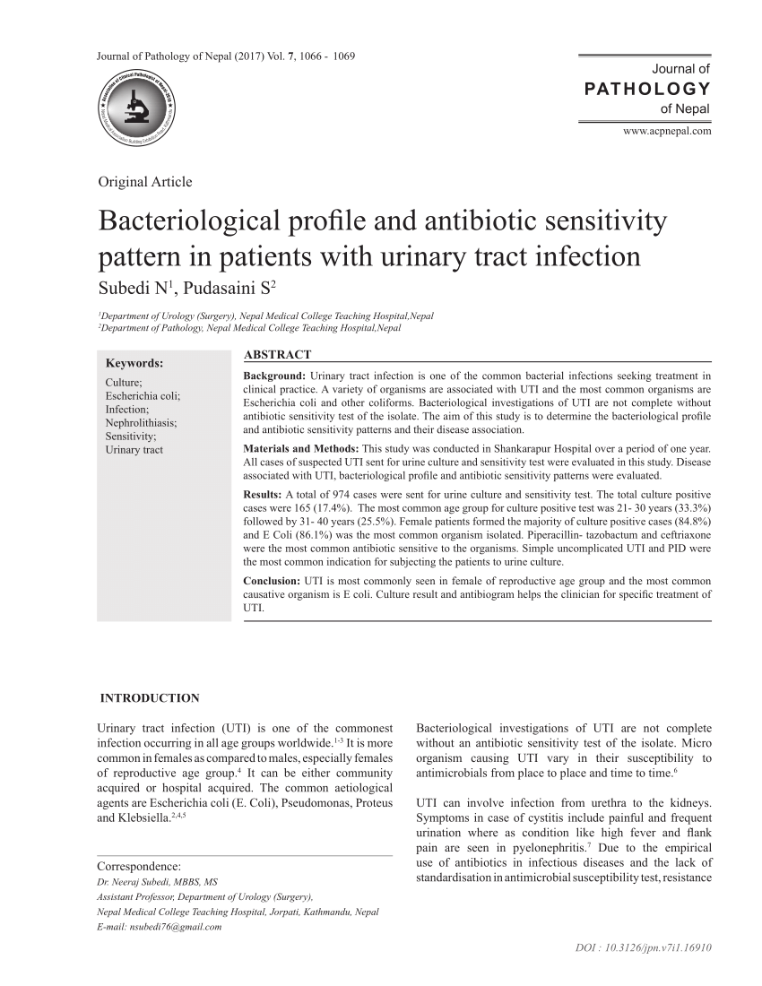 Pdf Bacteriological Profile And Antibiotic Sensitivity Pattern In Patients With Urinary Tract 3683