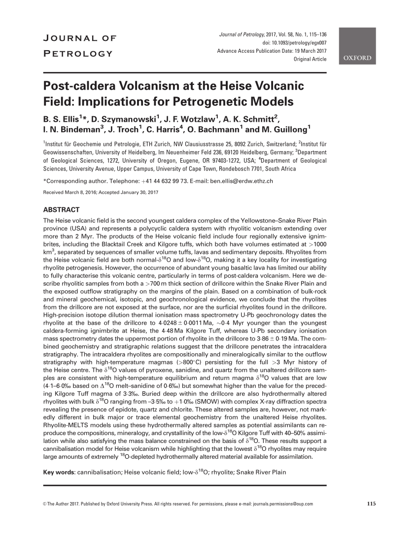 PDF) Post-caldera Volcanism at the Heise Volcanic Field: Implications for  Petrogenetic Models