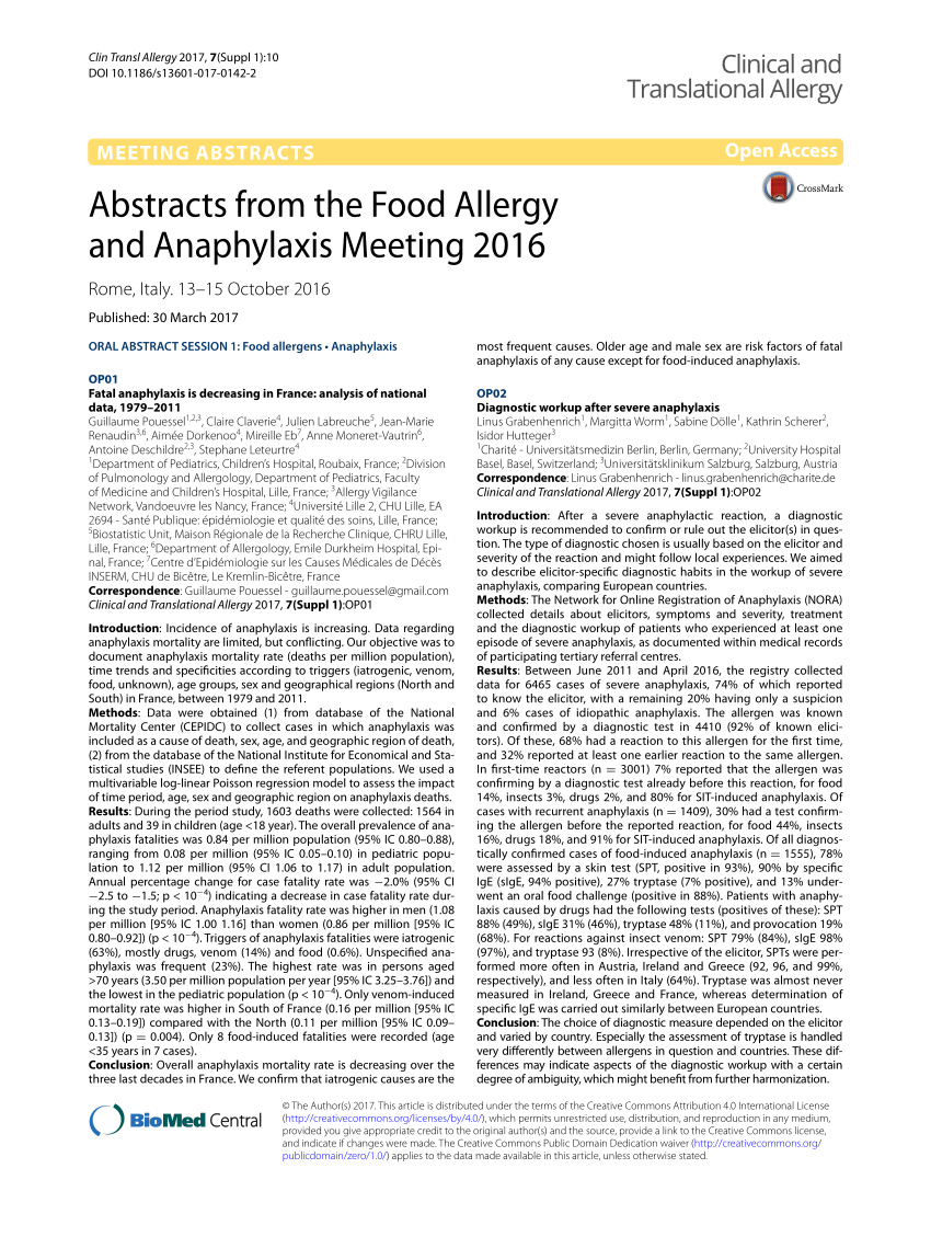 PDF) Abstracts from the Food Allergy and Anaphylaxis Meeting 2016