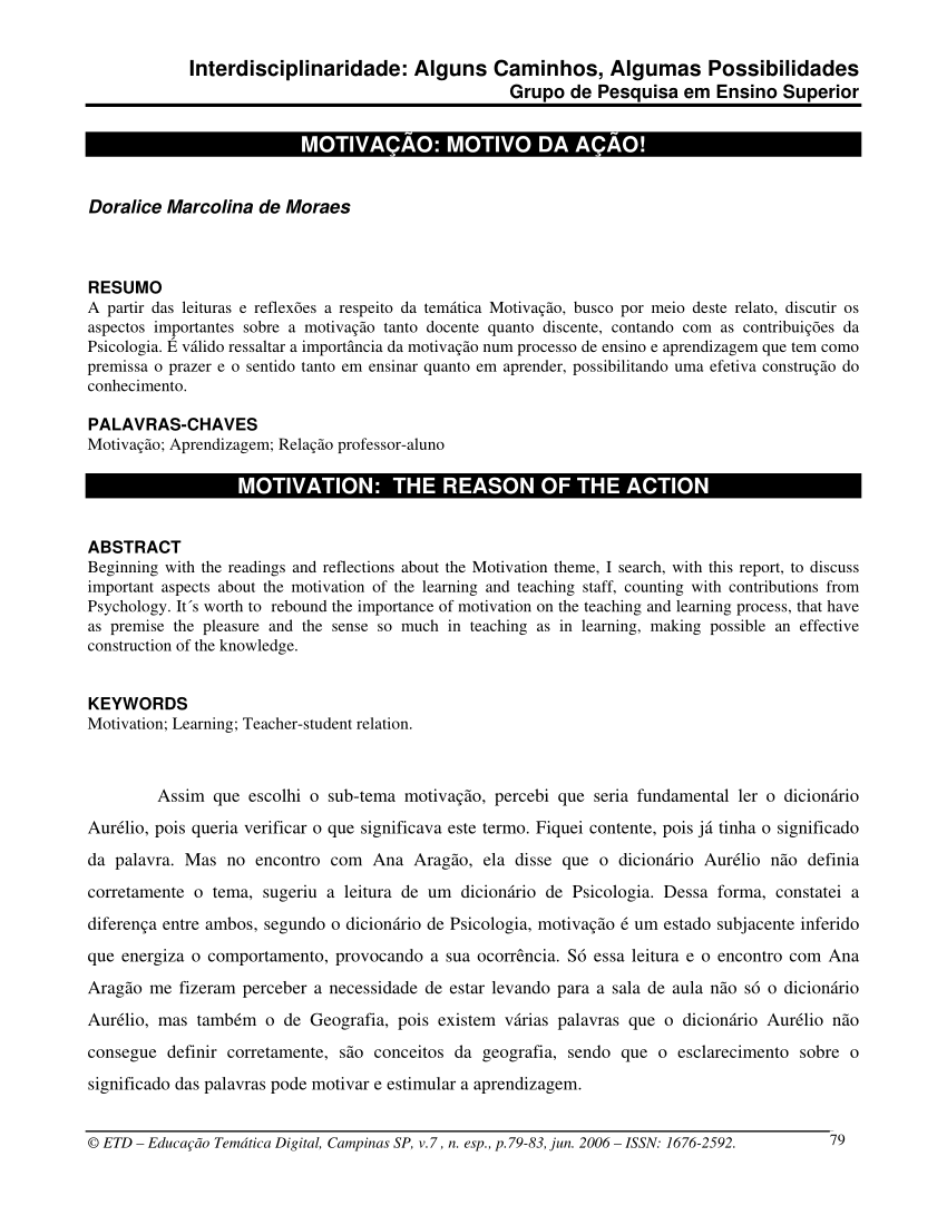 PDF) ANÁLISE DO NÍVEL DE CONHECIMENTO E MOTIVAÇÃO DE ALUNOS DO