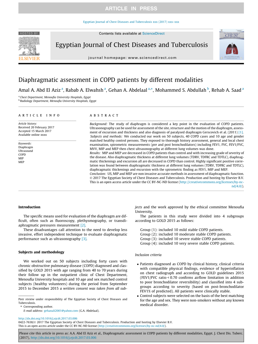 (PDF) Diaphragmatic assessment in COPD patients by different modalities