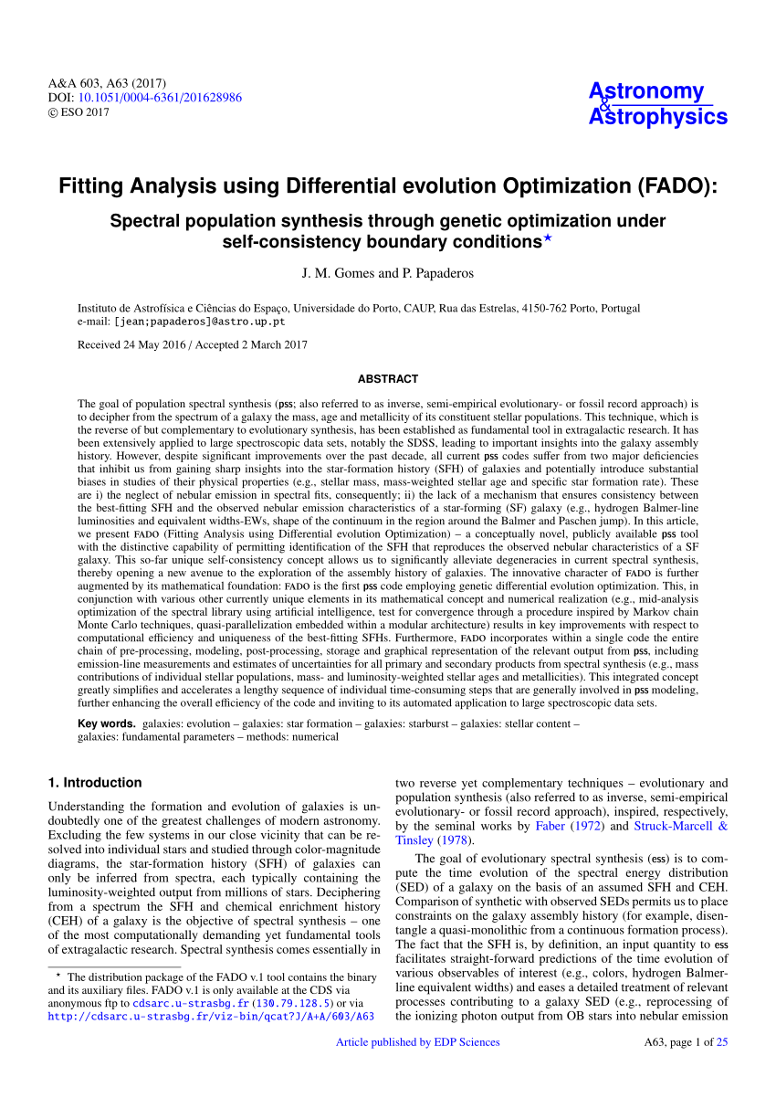 Pdf Fitting Analysis Using Differential Evolution Optimization Fado Spectral Population Synthesis Through Genetic Optimization Under Self Consistency Boundary Conditions