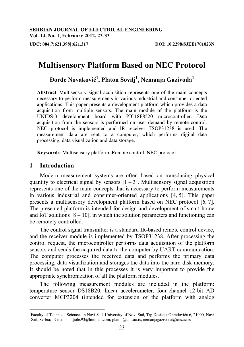 Pdf Multisensory Platform Based On Nec Protocol