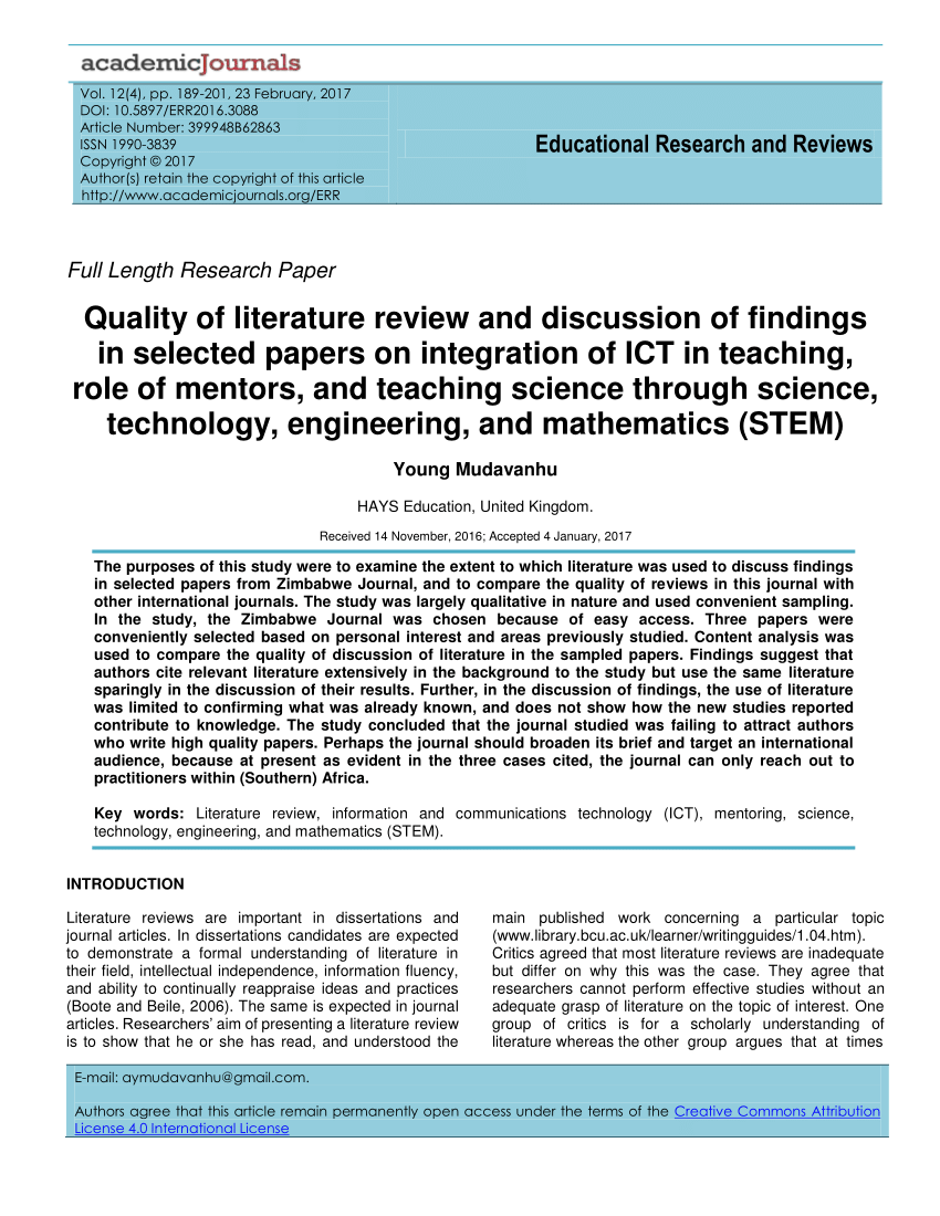 literature review on technology in education