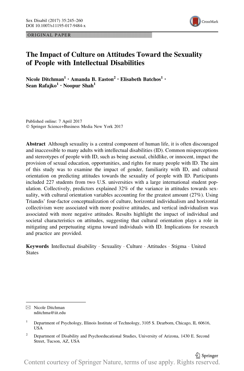 The Impact Of Culture On Attitudes Toward The Sexuality Of People With Intellectual Disabilities 1512