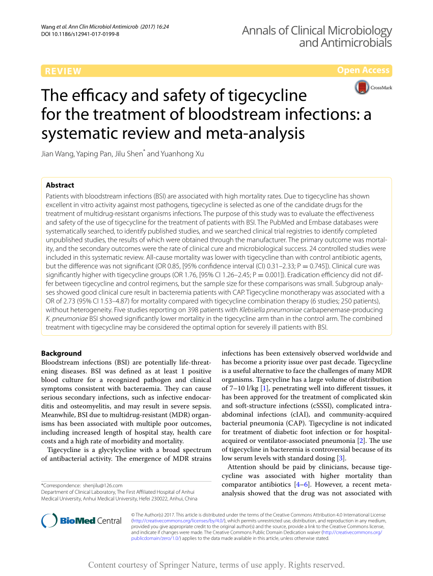 PDF] The efficacy and safety of tigecycline for the treatment of  bloodstream infections: A systematic review and meta-analysis