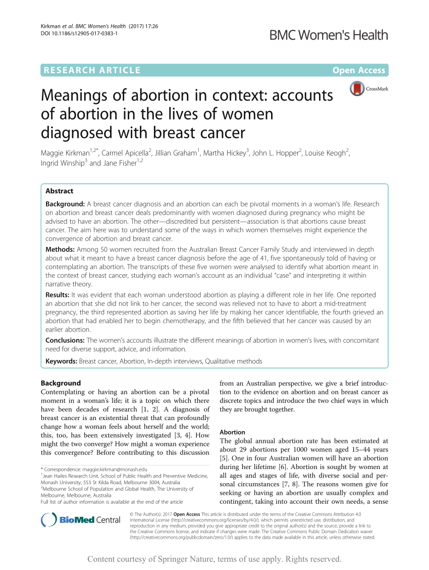 PDF) Meanings of abortion in context: Accounts of abortion in the lives of women  diagnosed with breast cancer