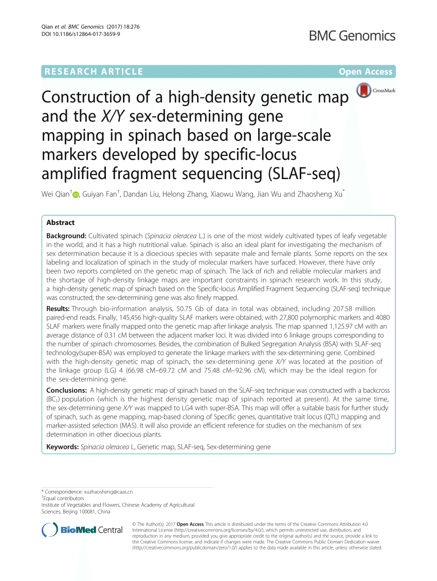 Pdf Construction Of A High Density Genetic Map And The Xy Sex Determining Gene Mapping In 3256