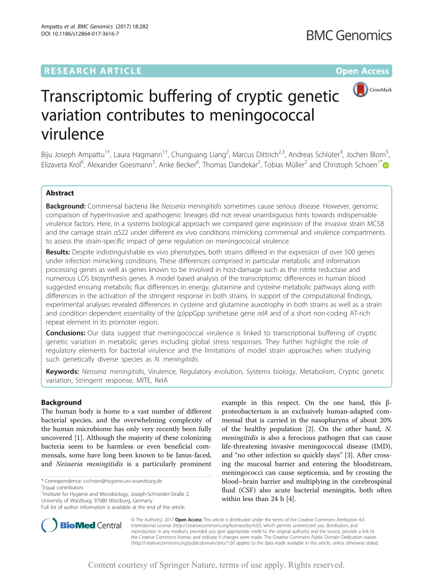 PDF) Transcriptomic buffering of cryptic genetic variation contributes to  meningococcal virulence