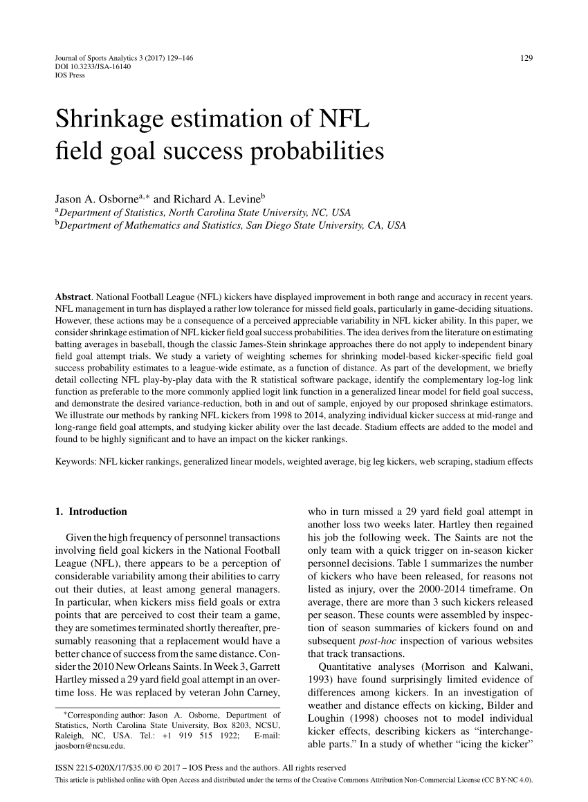 (PDF) Shrinkage estimation of NFL field goal success probabilities