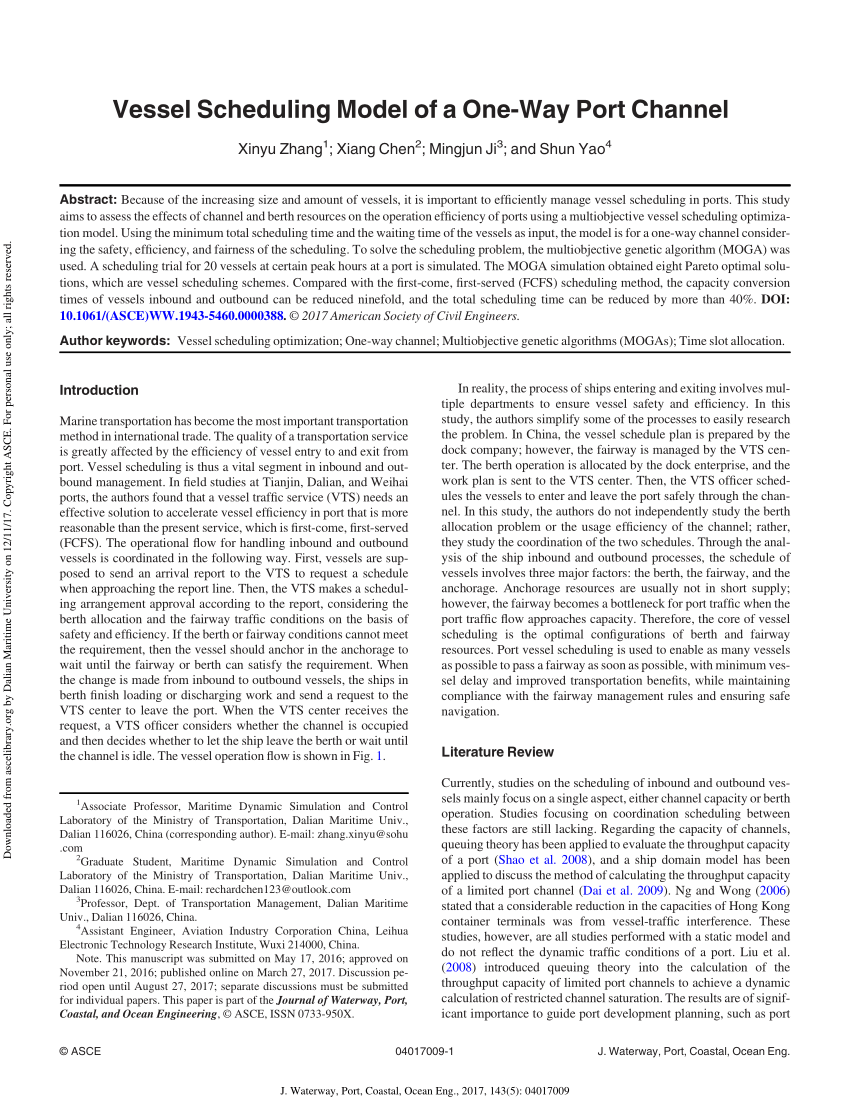 (PDF) Vessel Scheduling Model of a One-Way Port Channel