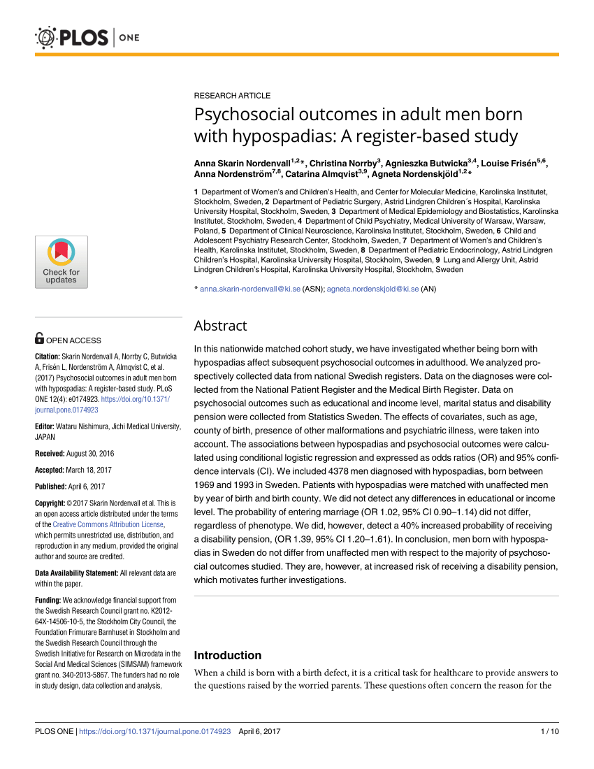 Pdf Psychosocial Outcomes In Adult Men Born With Hypospadias A